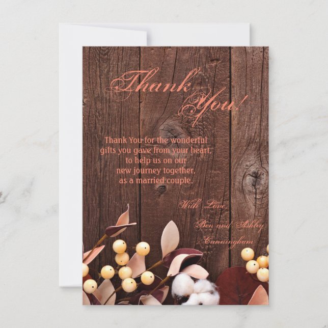 4.5x6.25 Thank You Card Cotton Branch on Dark Wood (Front)