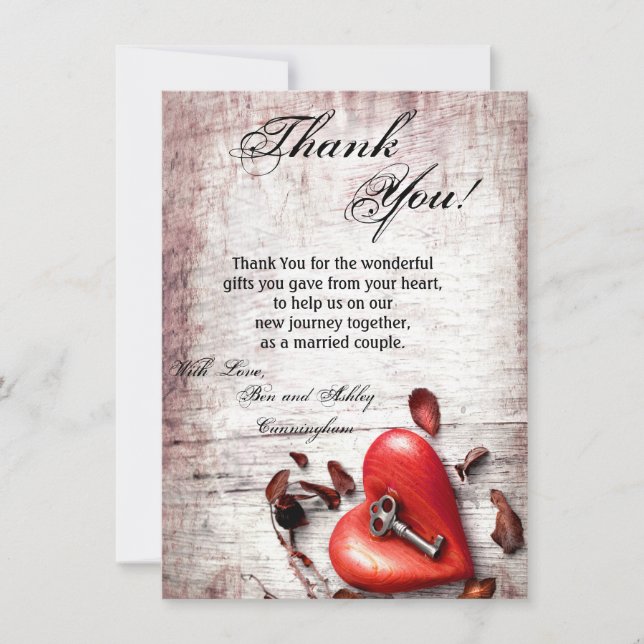 4.5x6.25 Thank You Card Country Wood Key to my Hea (Front)