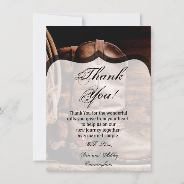4.5x6.25 Thank You Card Cowboy Boots Barn Wood Rus (Front)