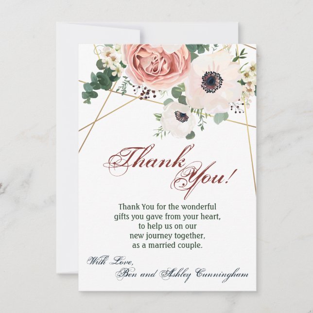 4.5x6.25 Thank You Card Geometric Garden Rose Anem (Front)