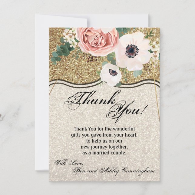 4.5x6.25 Thank You Card Geometric Rose Gold Glitte (Front)