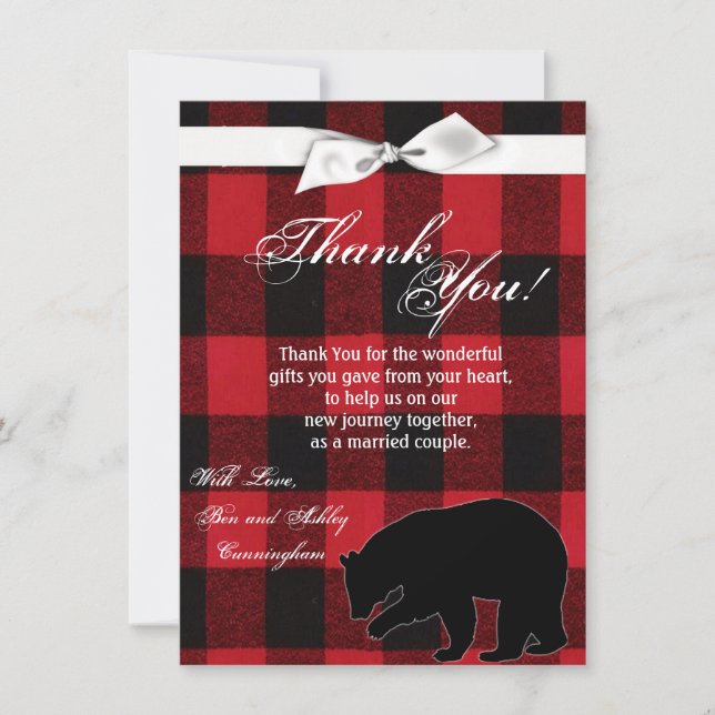 4.5x6.25 Thank You Card Red Buffalo Plaid Bear Bla (Front)