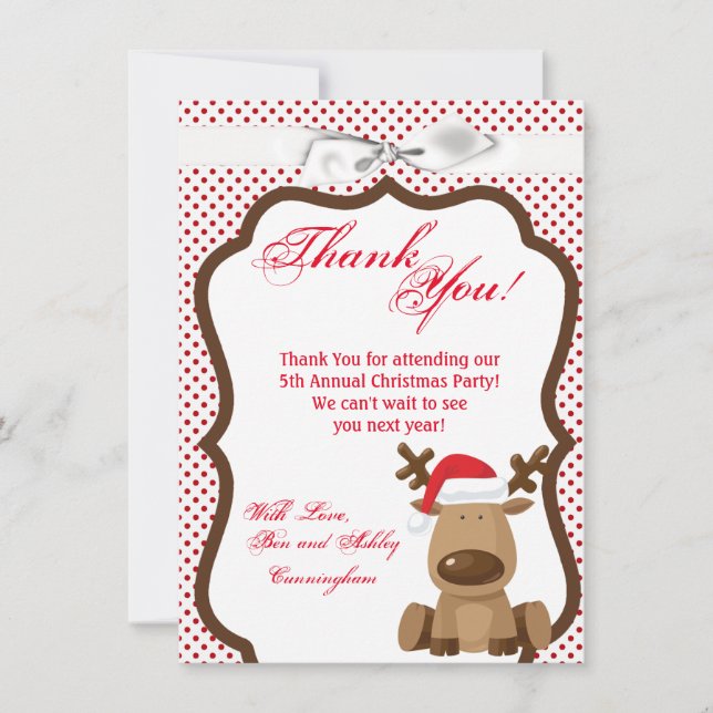 4.5x6.25 Thank You Card Reindeer Christmas XMAS Po (Front)