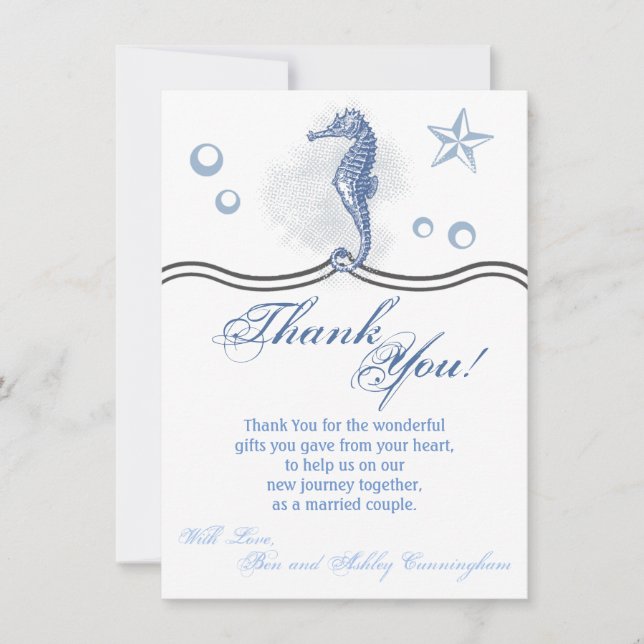 4.5x6.25 Thank You Card Seahorse Sea Ocean Beach (Front)