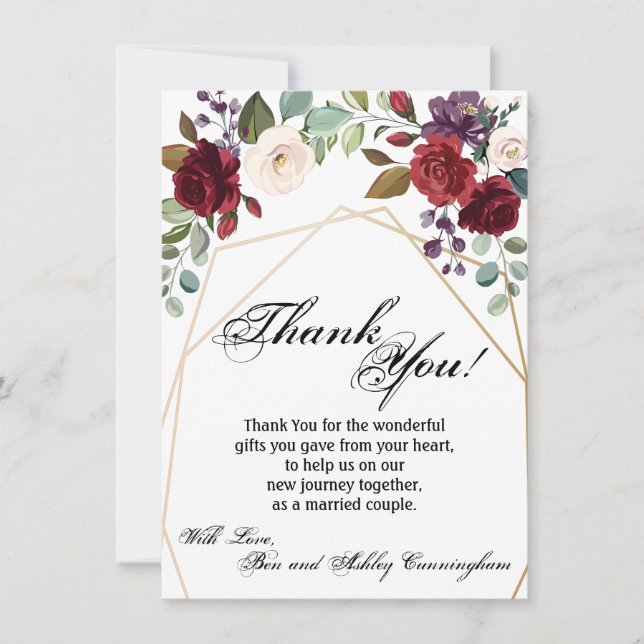 4.5x6.25 Thank You Card White Roses Gold Geometric (Front)