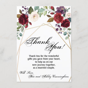 4.5x6.25 Thank You Card White Roses Gold Geometric