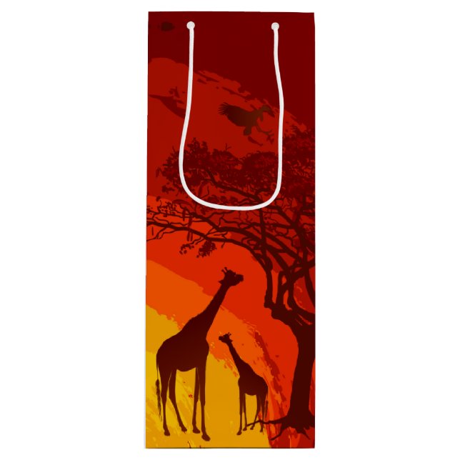 4.75lx4wx13h Wine Gift Bag African Safari Giraffe (Front)