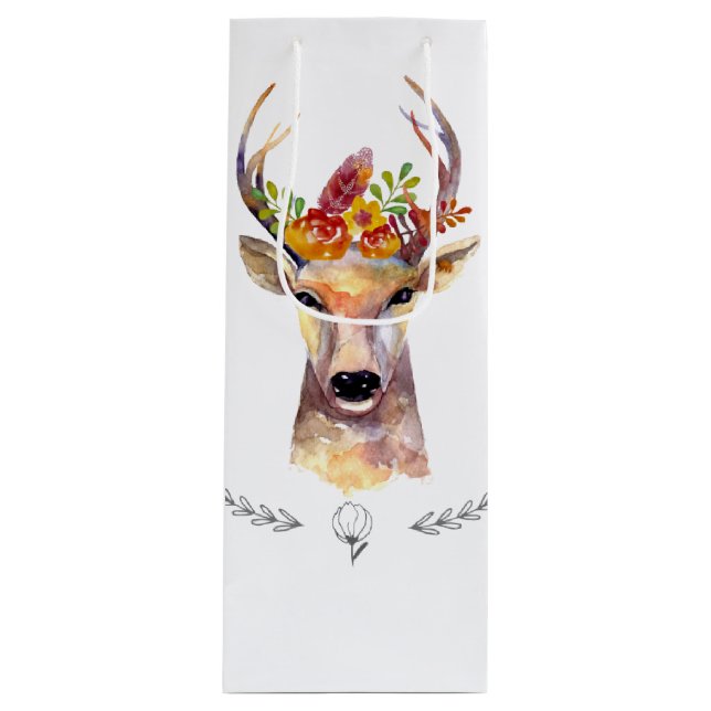 4.75lx4wx13h Wine Gift Bag boho deer Buck Head Bro (Front)