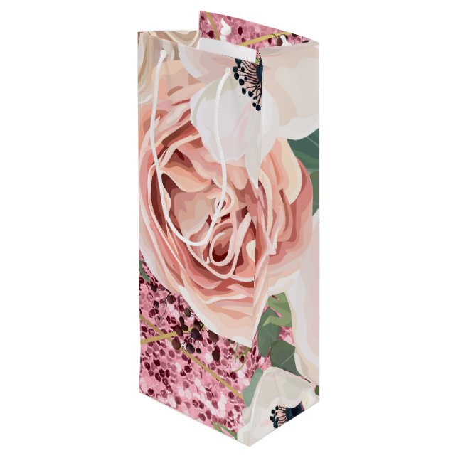 4.75lx4wx13h Wine Gift Bag Geometric Garden Rose (Back Angled)