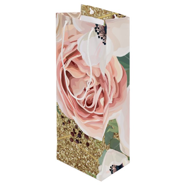 4.75lx4wx13h Wine Gift Bag Geometric Garden Rose (Back Angled)