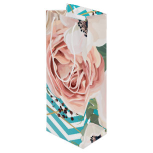 4.75lx4wx13h Wine Gift Bag Geometric Rose Chevron