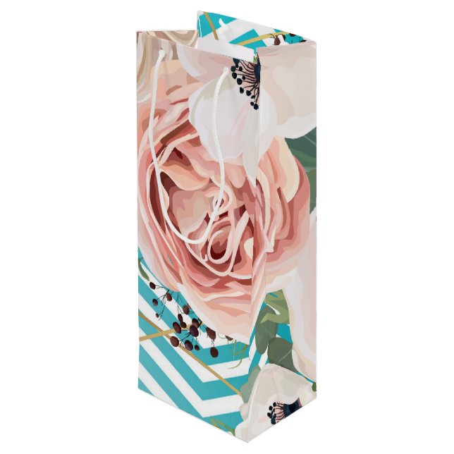 4.75lx4wx13h Wine Gift Bag Geometric Rose Chevron (Back Angled)