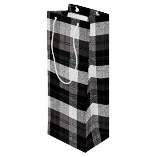 4.75lx4wx13h Wine Gift Bag XMAS Baffalo Plaid Blac