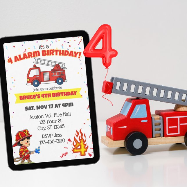 4 Alarm Fire Fighter 4th Birthday Invitation (Creator Uploaded)