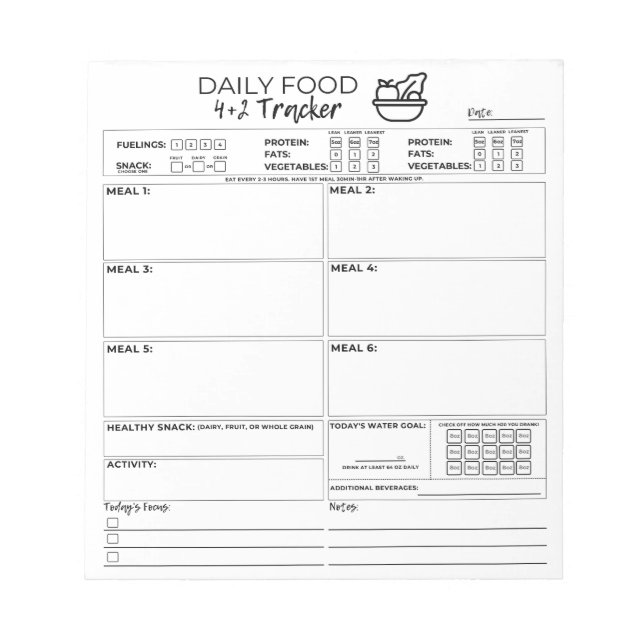 4 and 2 Notepad Food Tracker (Front)