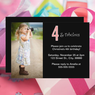 4 and Fabulous Custom Photo Birthday Invitation