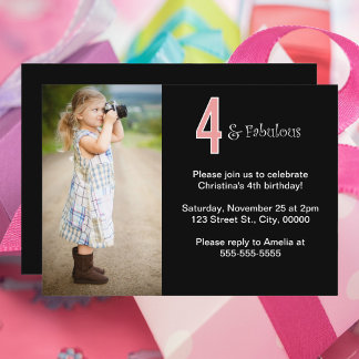4 and Fabulous Custom Photo Birthday  Invitation