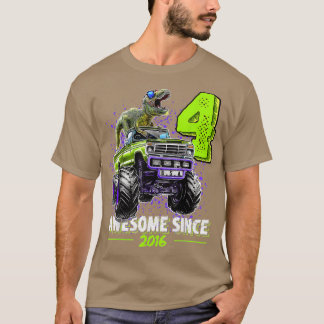 4 Awesome Since 2016 Dinosaur Truck 4th Birthday B T-Shirt