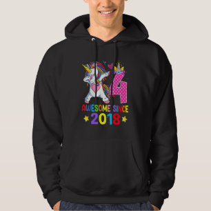 4 Awesome Since 2018 Dabbing Unicorn 4th Birthday  Hoodie