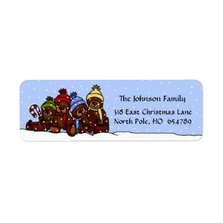 4 Bear family Christmas label in snow