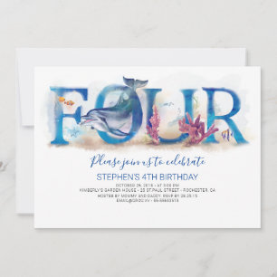 4 Birthday Invitation Blue Ocean Underwater World