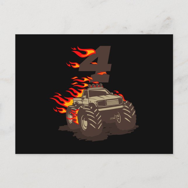 4 BIRTHDAY MONSTER TRUCK 4th Birthday Boy Truck Postcard (Front)