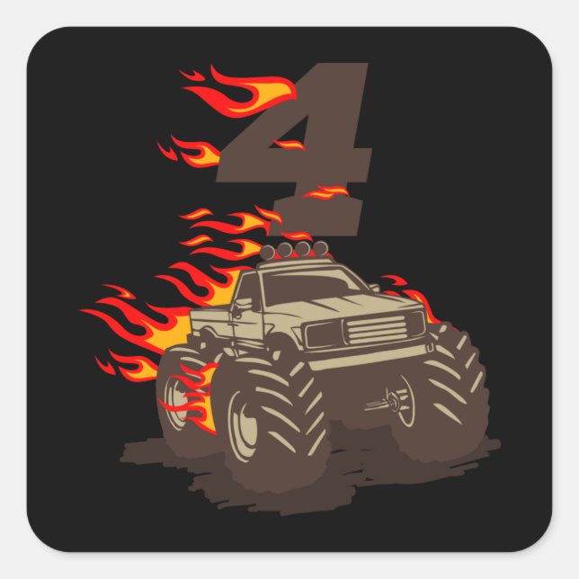 4 BIRTHDAY MONSTER TRUCK 4th Birthday Boy Truck Square Sticker (Front)