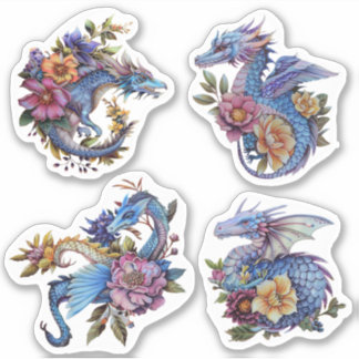 4 Blue Dragons Stickers