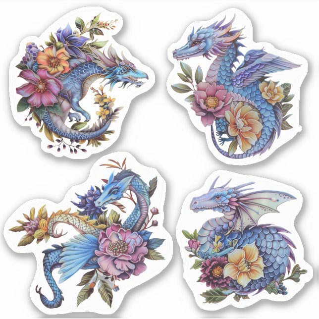 4 Blue Dragons Stickers (Front)