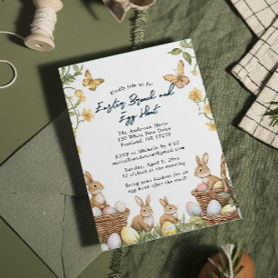 4 bunnies and eggs Brunch and Easter Egg Hunt Invitation