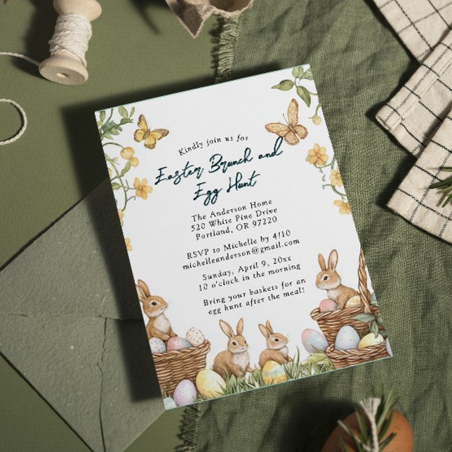 4 bunnies and eggs Brunch and Easter Egg Hunt  Invitation (Creator Uploaded)