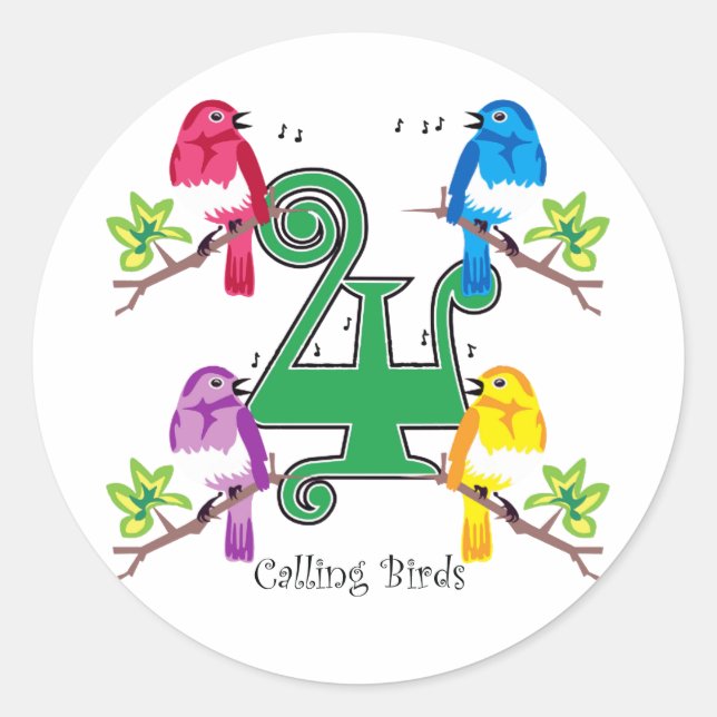4 Calling Birds Classic Round Sticker (Front)