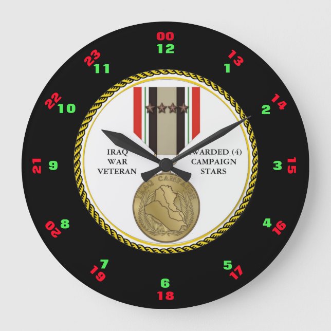 4 CAMPAIGN STARS IRAQ WAR VETERAN LARGE CLOCK (Front)