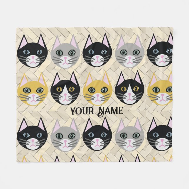4 Cats, Herringbone Beige Fleece Blanket (Front (Horizontal))
