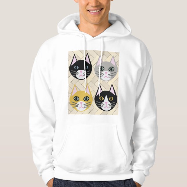 4 Cats, Herringbone Beige Hoodie (Front)
