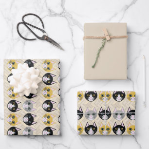 4 Cats, Herringbone Beige Wrapping Paper Sheet
