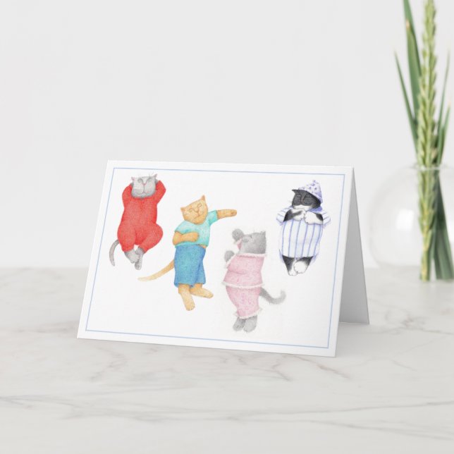 4 CATS IN PAJAMAS Greeting Card (Front)