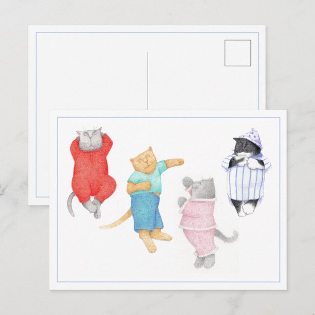 4 CATS IN PAJAMAS Postcard (Front/Back)