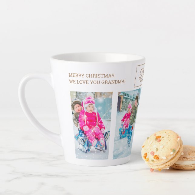 4 Christmas Photo Collage Dashing Snow Grandparent Latte Mug (In Situ)