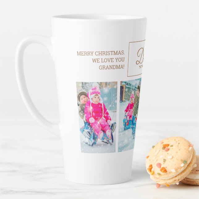 4 Christmas Photo Dashing Through Snow Grandparent Latte Mug (In Situ)