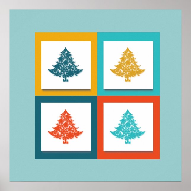 4 Christmas Trees Retro Design Poster (Front)