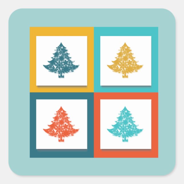 4 Christmas Trees Retro Design Square Sticker (Front)