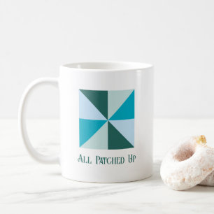 4 Color Pinwheel Quilt Block with Custom Text Line Coffee Mug