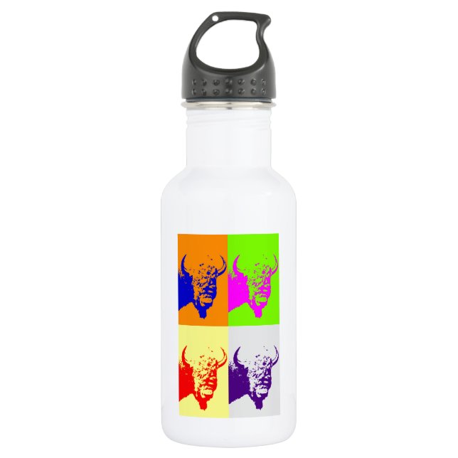 4 Colour Pop Art Buffalo Bison 532 Ml Water Bottle (Front)
