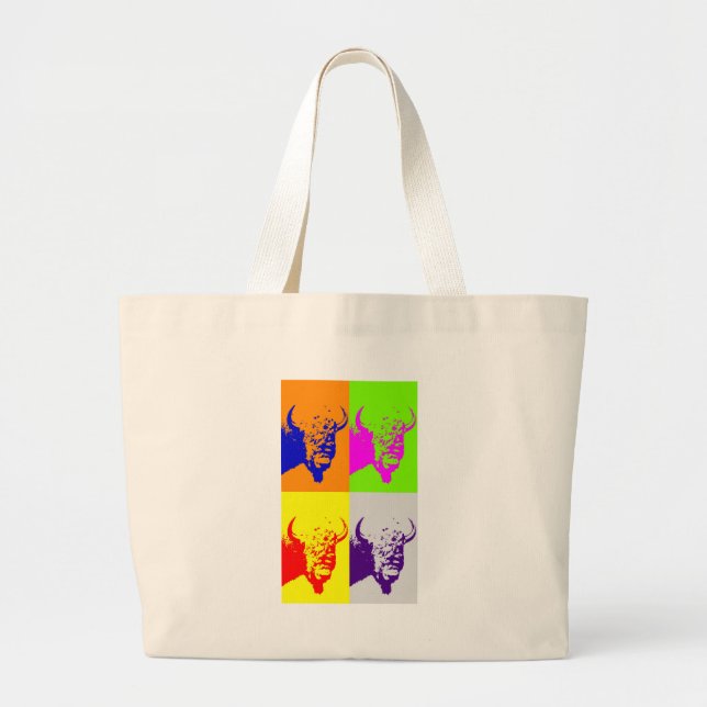 4 Colour Pop Art Buffalo Bison Large Tote Bag (Front)