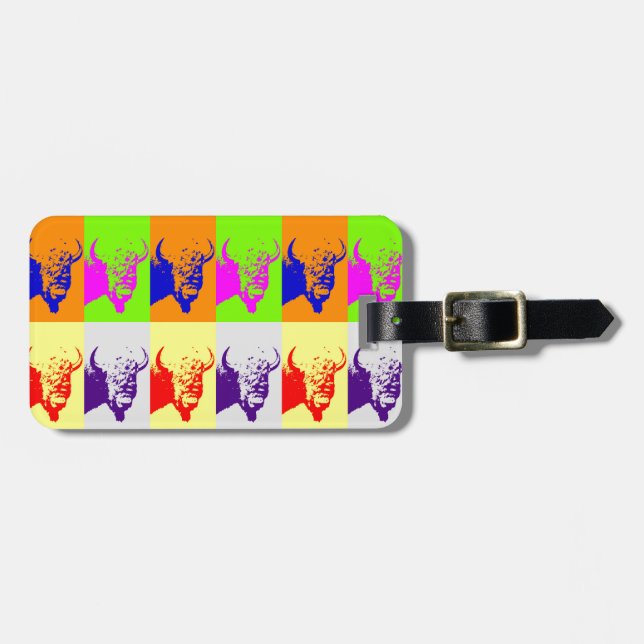 4 Colour Pop Art Buffalo Bison Luggage Tag (Front Horizontal)