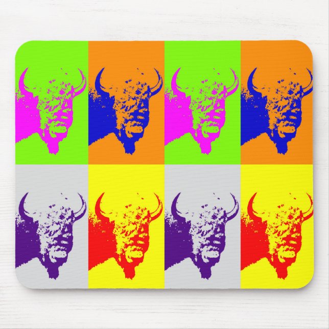 4 Colour Pop Art Buffalo Bison Mouse Mat (Front)