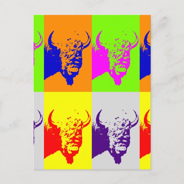 4 Colour Pop Art Buffalo Bison Postcard (Front)