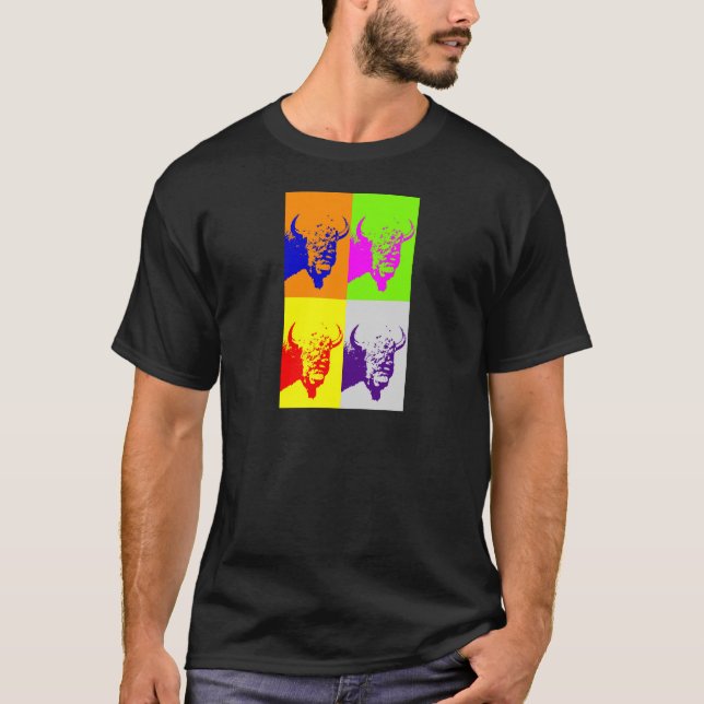 4 Colour Pop Art Buffalo Bison T-Shirt (Front)