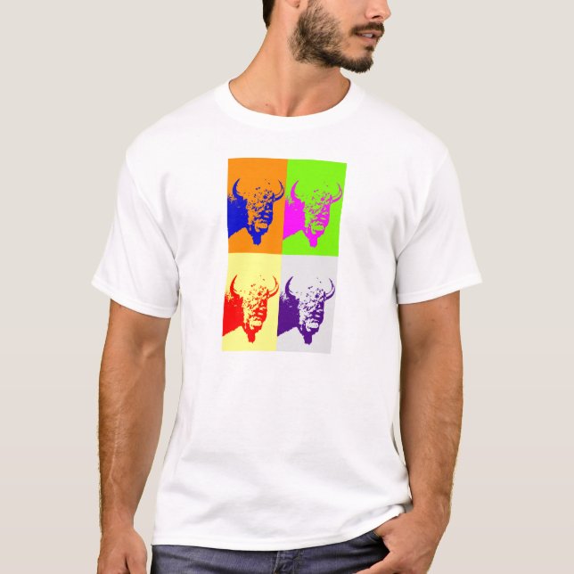 4 Colour Pop Art Buffalo Bison T-Shirt (Front)